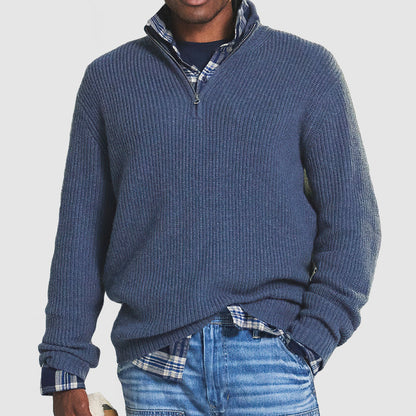 French - Herren Kaschmir Business Casual Pullover mit Reissverschluss