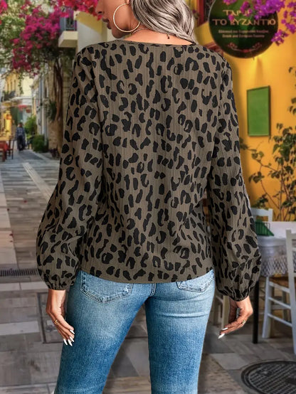 Bluse mit V-Ausschnitt und Leopardenmuster | Bluse für Damen