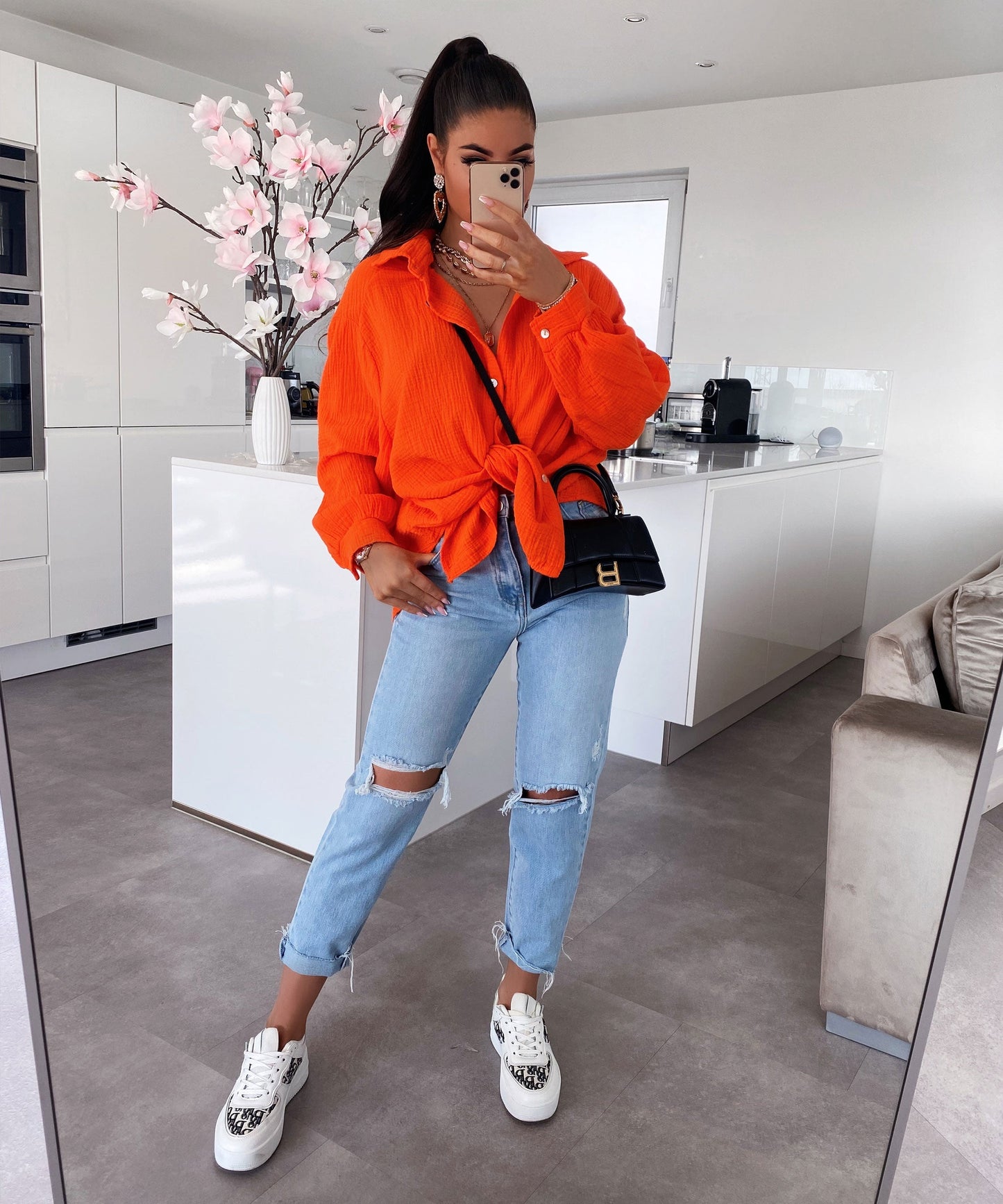 Musselin Bluse Freya Orange Kurz