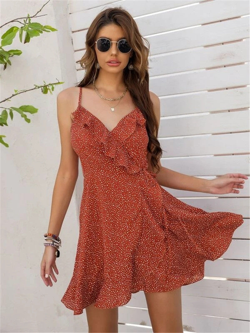 Outback Bedruckt Knoten Rüschen Boho-Kleid