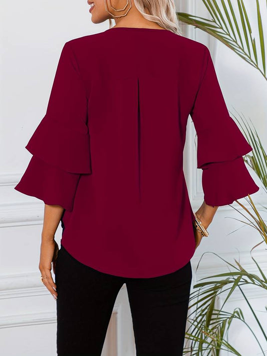 Bluse mit Crewneck und ausgestellten Ärmeln | Sommerbluse Damen