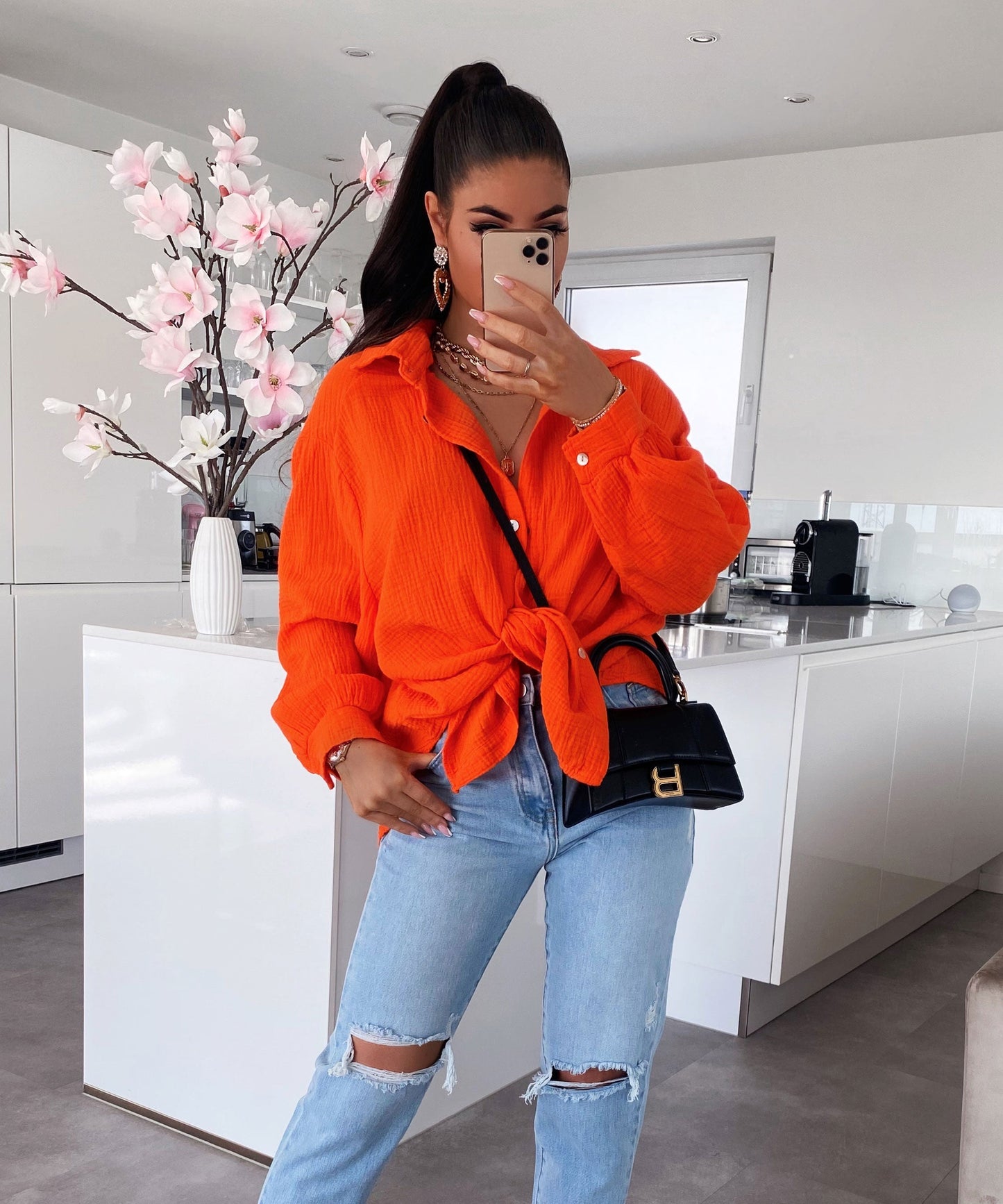 Musselin Bluse Freya Orange Kurz